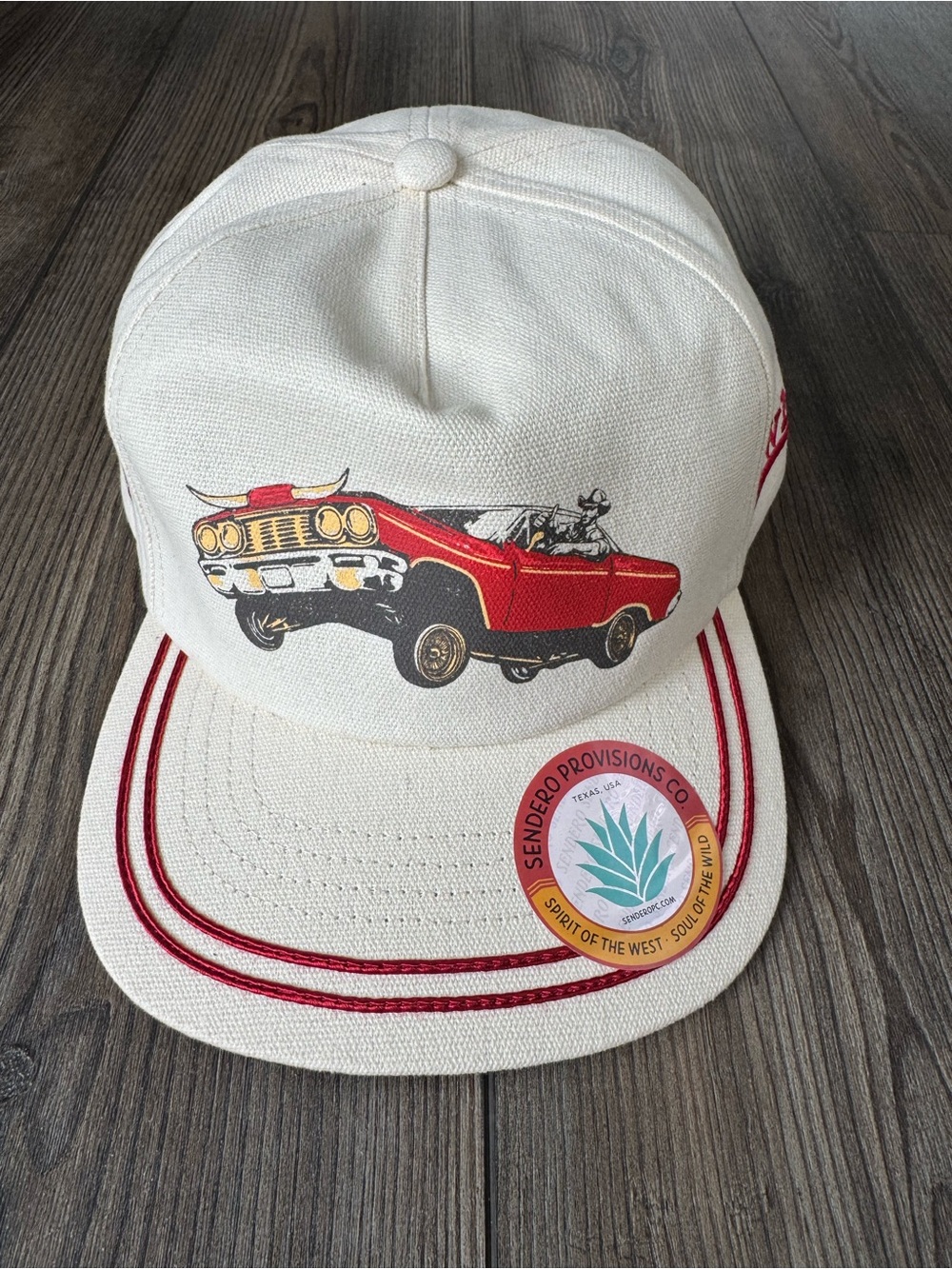 Sendero Lowlife Lowrider Car Graphic Snapback Hat - Cream Red - One Size